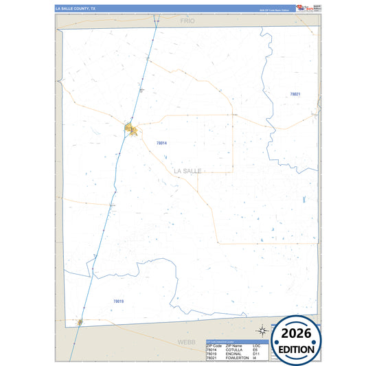 Lampasas County, TX Business Reference 5 Digit ZIP Code Wall Map