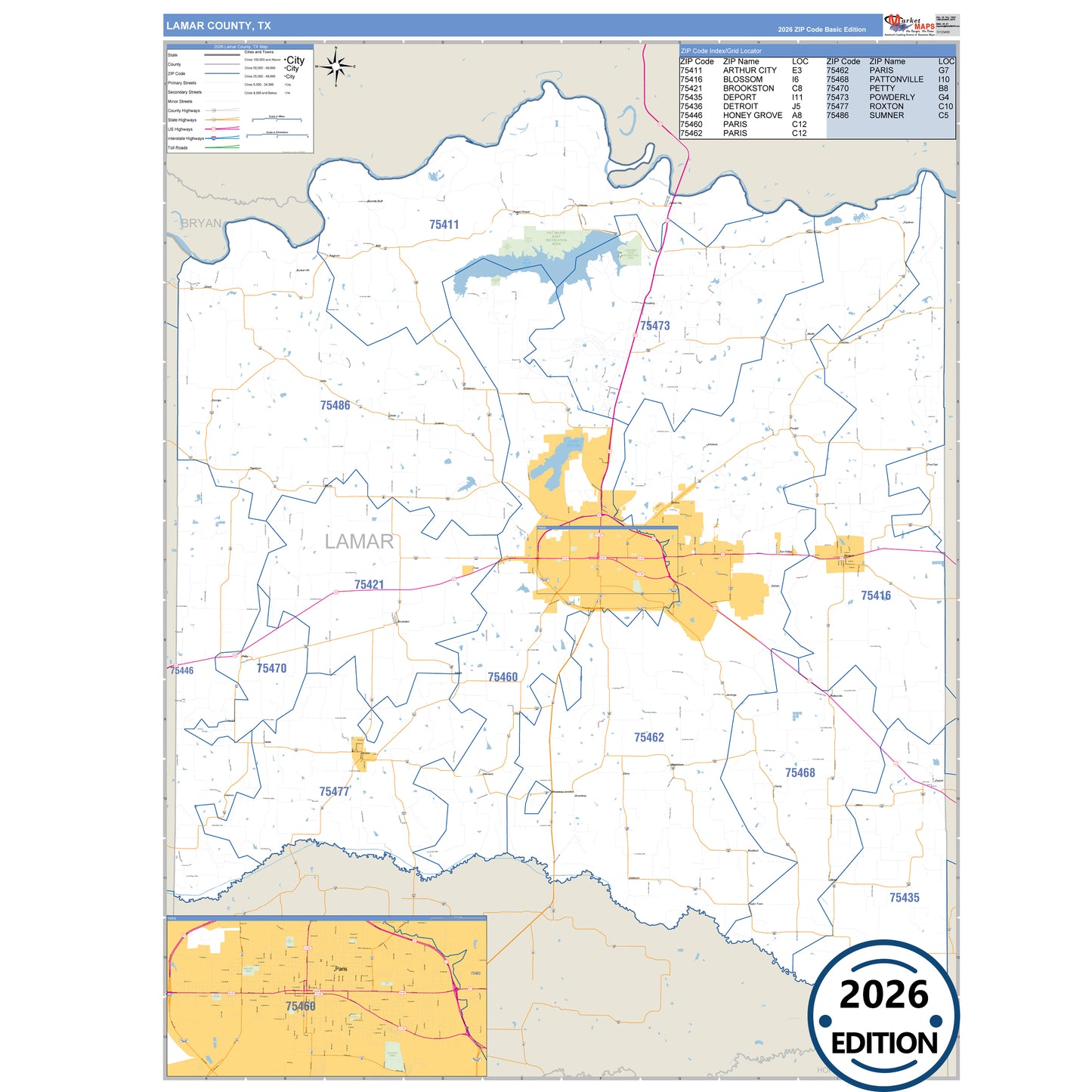 La Salle County, TX Business Reference 5 Digit ZIP Code Wall Map