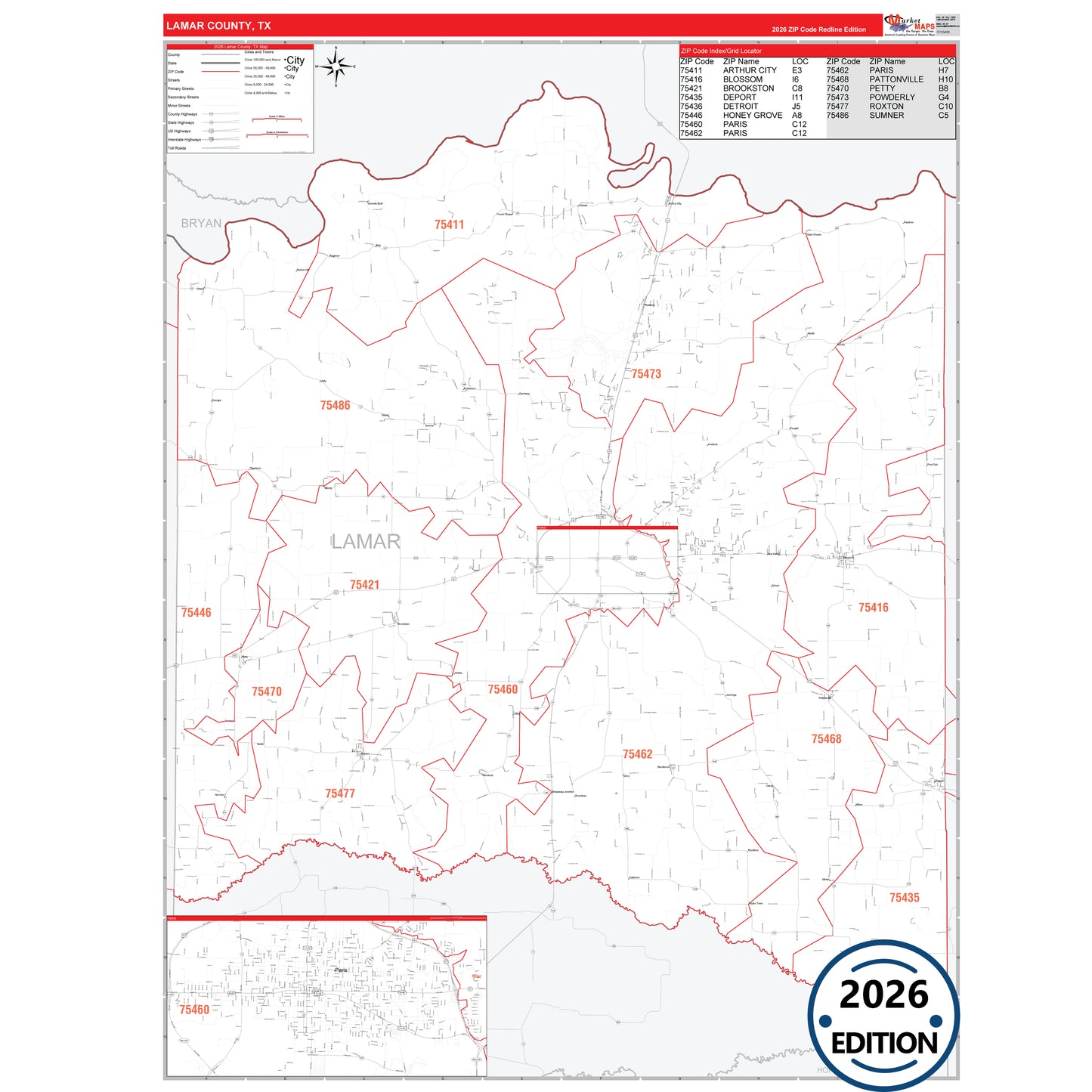 La Salle County, TX Red Line 5 Digit ZIP Code Wall Map