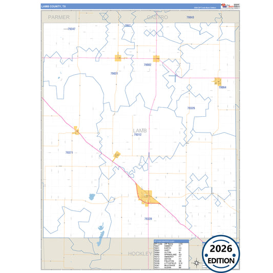 Lamar County, TX Business Reference 5 Digit ZIP Code Wall Map