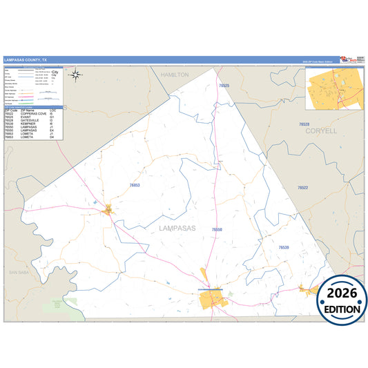 Lamb County, TX Business Reference 5 Digit ZIP Code Wall Map