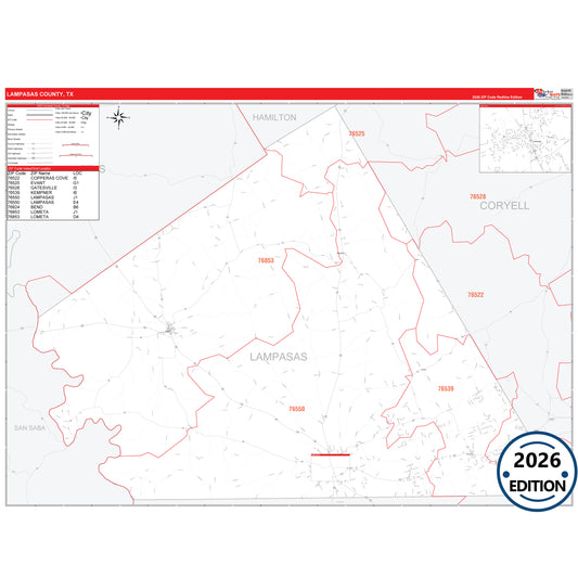Lamb County, TX Red Line 5 Digit ZIP Code Wall Map