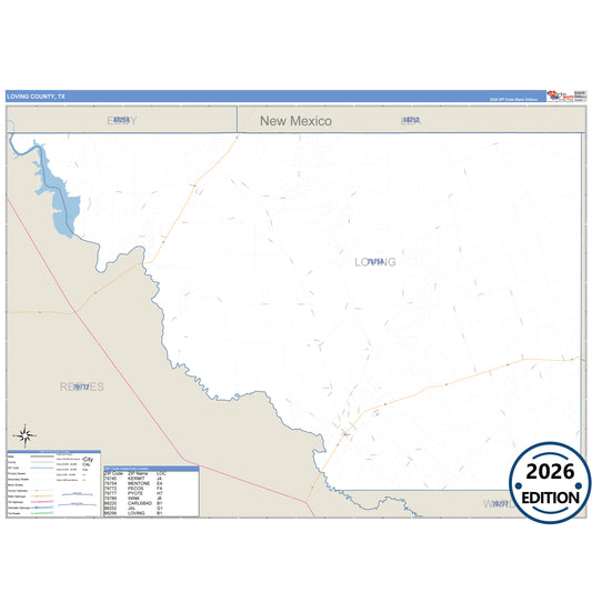 Loving County, TX Business Reference 5 Digit ZIP Code Wall Map