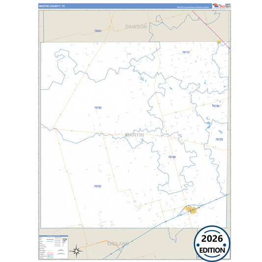 Martin County, TX Business Reference 5 Digit ZIP Code Wall Map