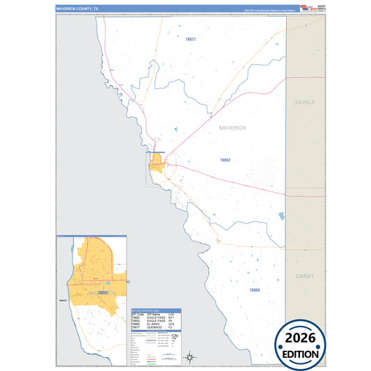 Maverick County, TX Business Reference 5 Digit ZIP Code Wall Map