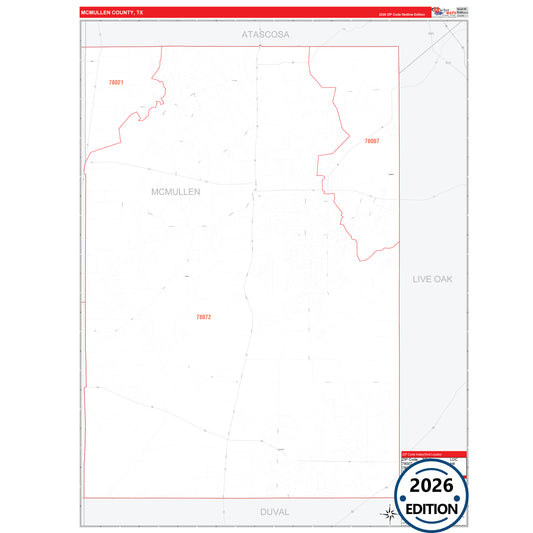 McMullen County, TX Red Line 5 Digit ZIP Code Wall Map
