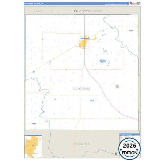 Ochiltree County, TX Business Reference 5 Digit ZIP Code Wall Map