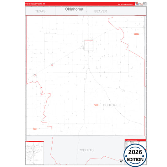 Ochiltree County, TX Red Line 5 Digit ZIP Code Wall Map