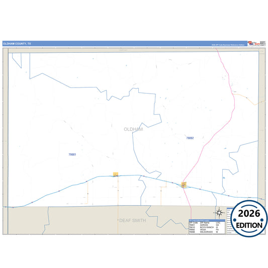 Oldham County, TX Business Reference 5 Digit ZIP Code Wall Map