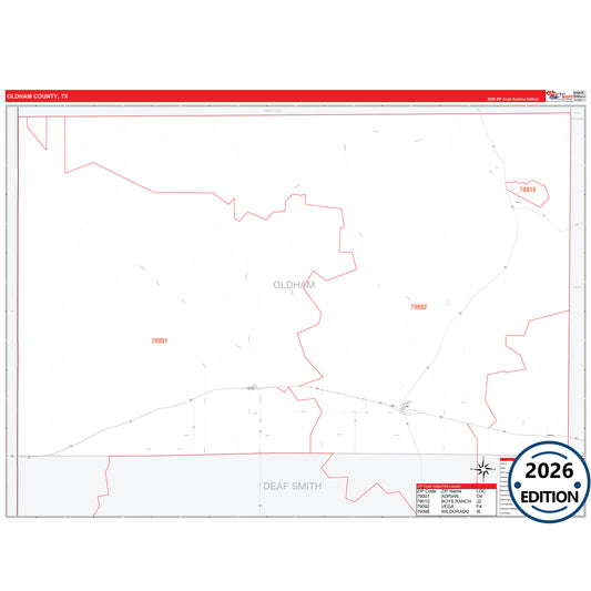 Oldham County, TX Red Line 5 Digit ZIP Code Wall Map