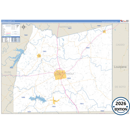 Panola County, TX Business Reference 5 Digit ZIP Code Wall Map