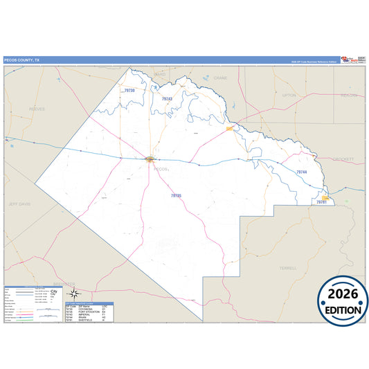 Pecos County, TX Business Reference 5 Digit ZIP Code Wall Map
