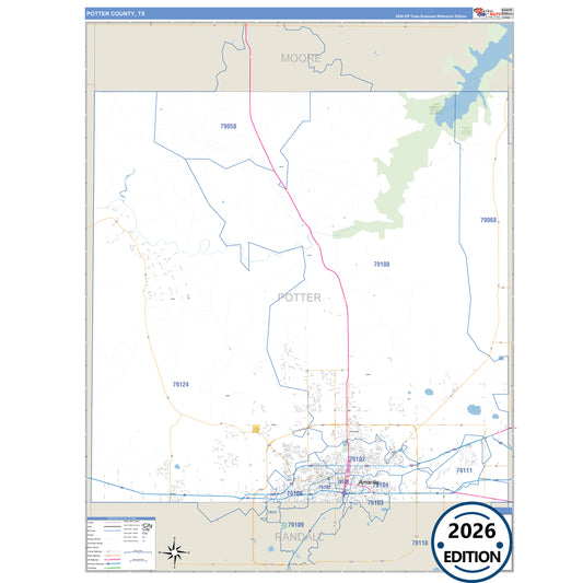 Potter County, TX Business Reference 5 Digit ZIP Code Wall Map