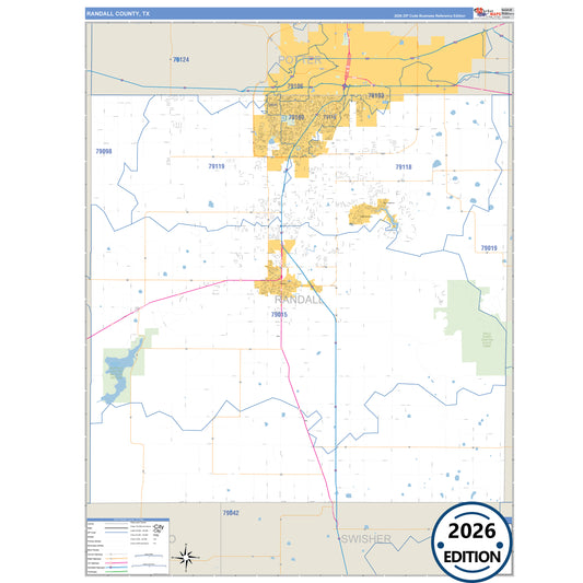 Randall County, TX Business Reference 5 Digit ZIP Code Wall Map