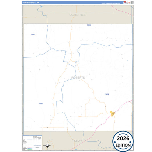 Roberts County, TX Business Reference 5 Digit ZIP Code Wall Map