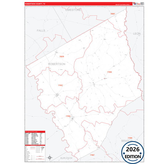 Robertson County, TX Red Line 5 Digit ZIP Code Wall Map