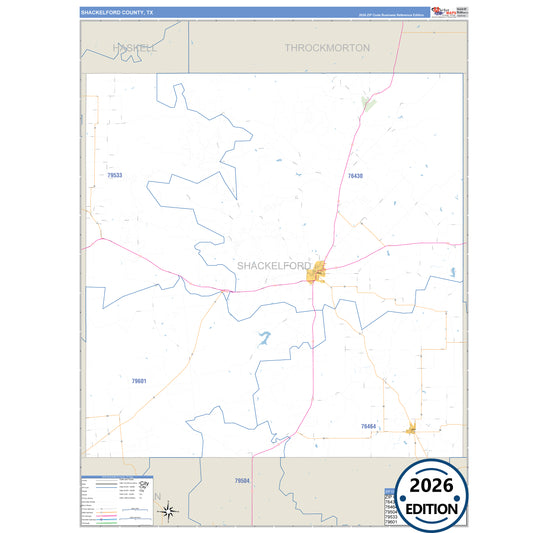 Shackelford County, TX Business Reference 5 Digit ZIP Code Wall Map