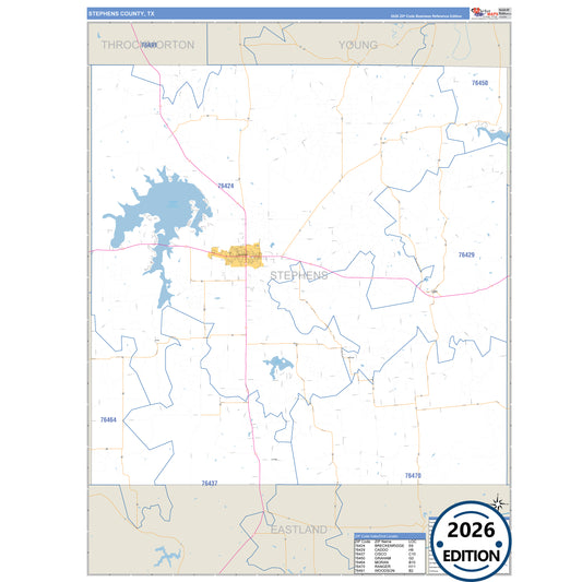 Stephens County, TX Business Reference 5 Digit ZIP Code Wall Map