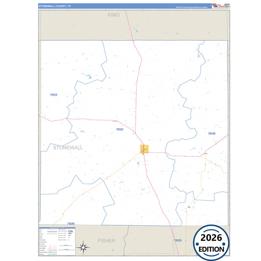Stonewall County, TX Business Reference 5 Digit ZIP Code Wall Map