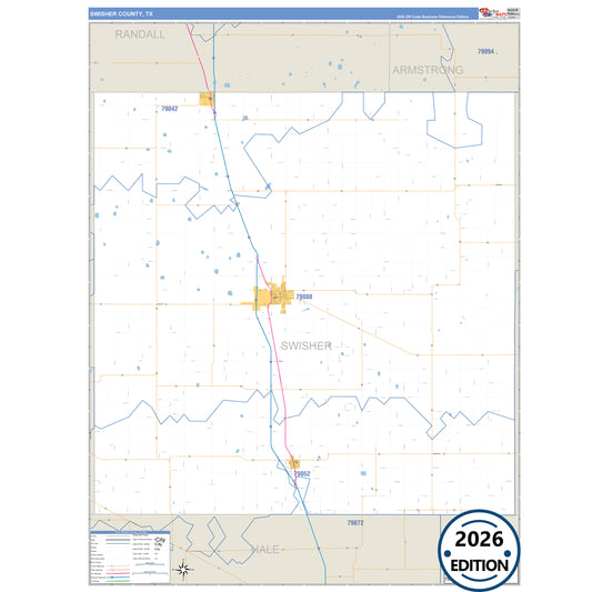 Swisher County, TX Business Reference 5 Digit ZIP Code Wall Map