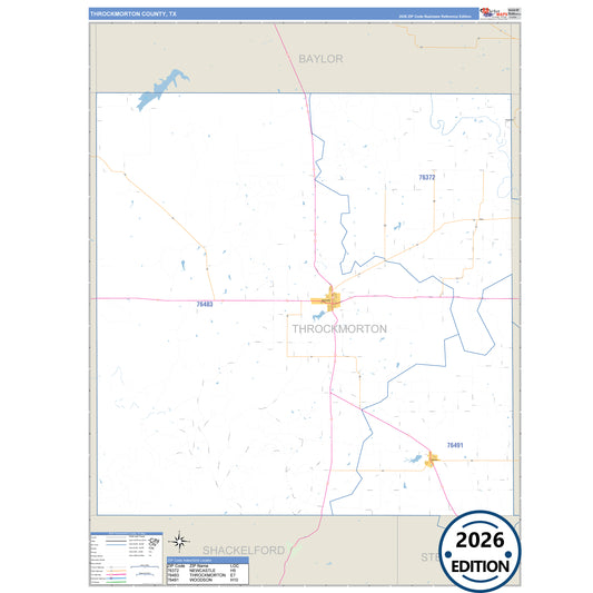 Throckmorton County, TX Business Reference 5 Digit ZIP Code Wall Map