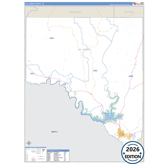 Val Verde County, TX Business Reference 5 Digit ZIP Code Wall Map