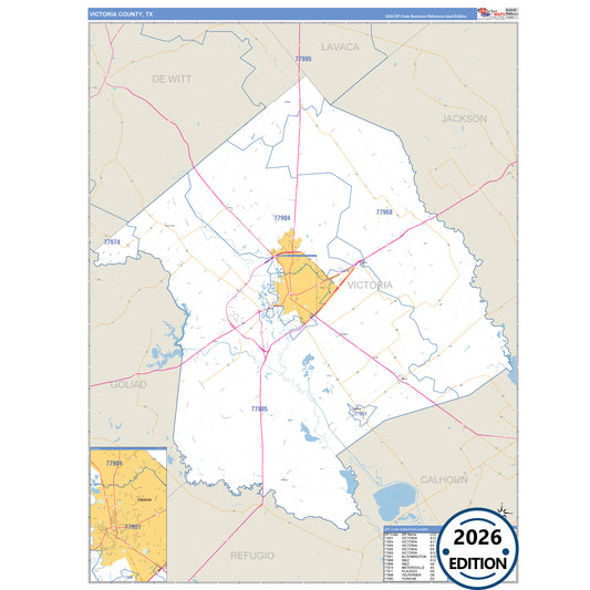 Victoria County, TX Business Reference 5 Digit ZIP Code Wall Map