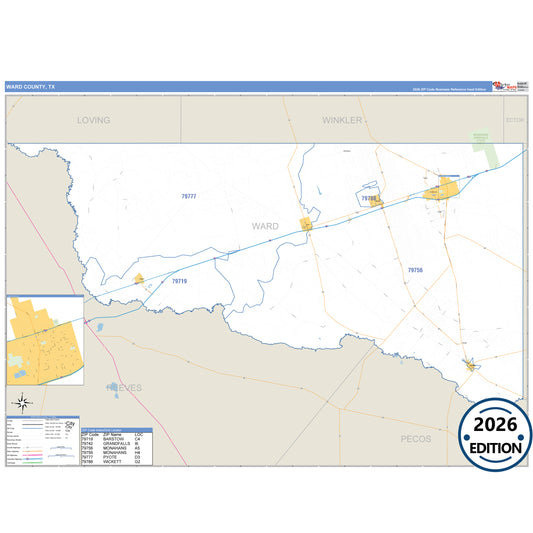 Ward County, TX Business Reference 5 Digit ZIP Code Wall Map