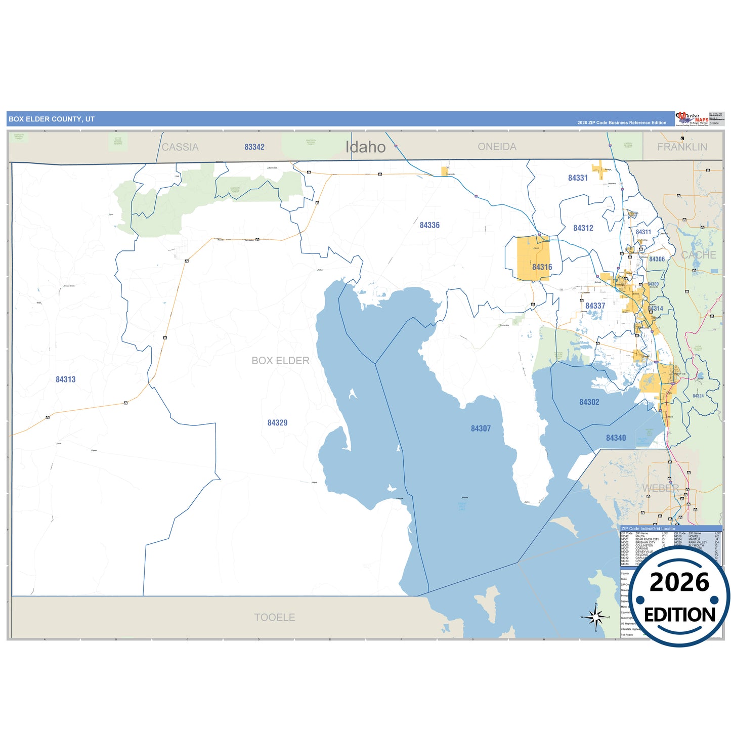 Box Elder County, UT Business Reference 5 Digit ZIP Code Wall Map