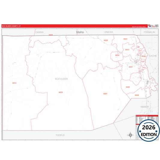 Box Elder County, UT Red Line 5 Digit ZIP Code Wall Map