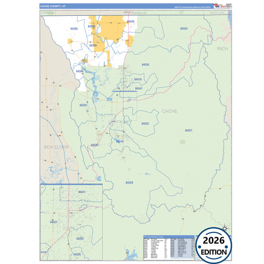 Cache County, UT Business Reference 5 Digit ZIP Code Wall Map