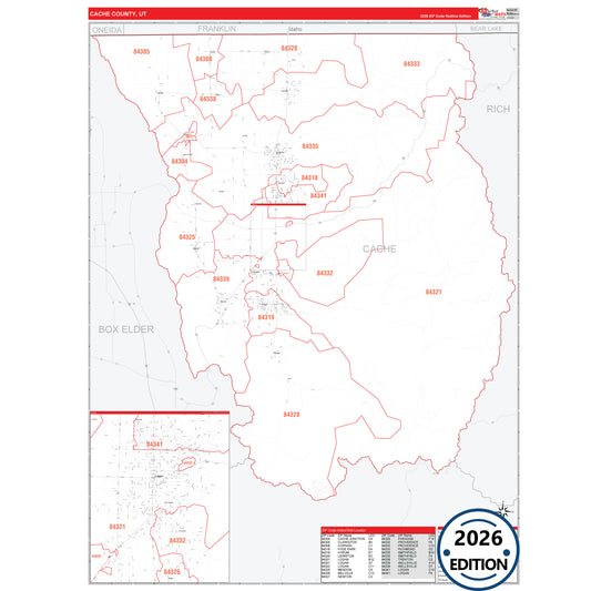 Cache County, UT Red Line 5 Digit ZIP Code Wall Map