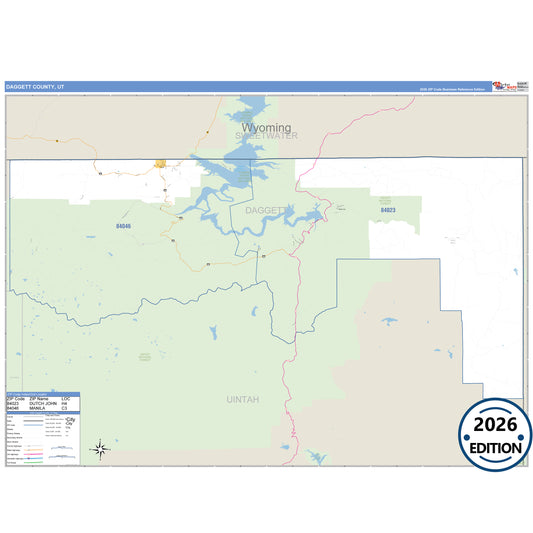 Daggett County, UT Business Reference 5 Digit ZIP Code Wall Map
