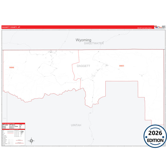 Daggett County, UT Red Line 5 Digit ZIP Code Wall Map