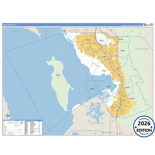 Davis County, UT Business Reference 5 Digit ZIP Code Wall Map