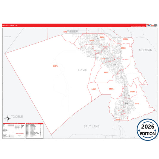 Davis County, UT Red Line 5 Digit ZIP Code Wall Map