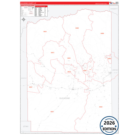 Duchesne County, UT Red Line 5 Digit ZIP Code Wall Map