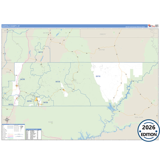 Garfield County, UT Business Reference 5 Digit ZIP Code Wall Map