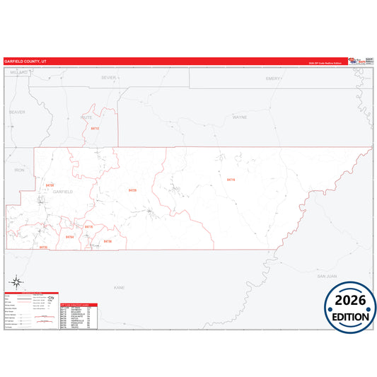 Garfield County, UT Red Line 5 Digit ZIP Code Wall Map