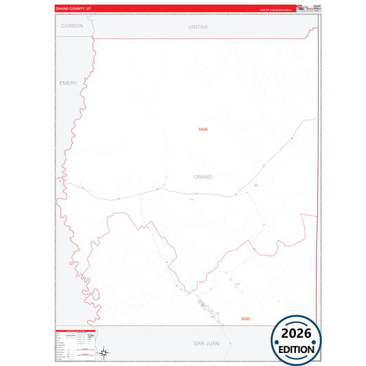 Grand County, UT Red Line 5 Digit ZIP Code Wall Map