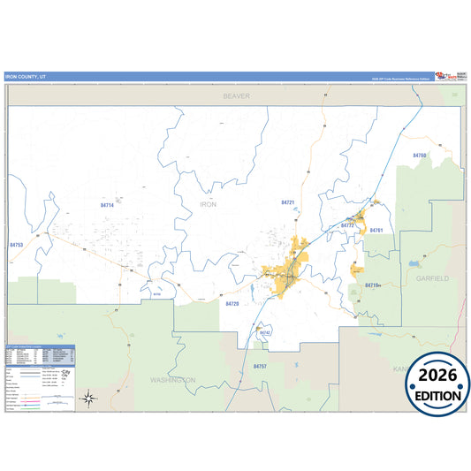 Iron County, UT Business Reference 5 Digit ZIP Code Wall Map