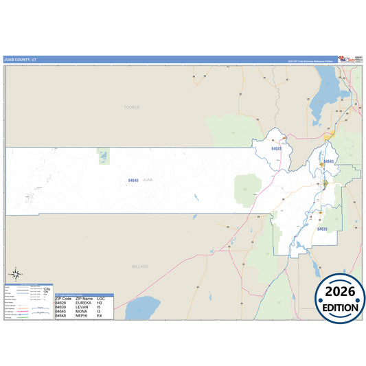 Juab County, UT Business Reference 5 Digit ZIP Code Wall Map
