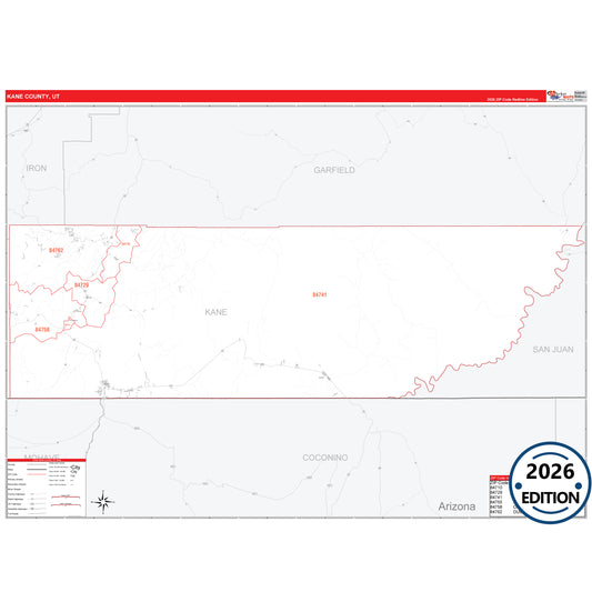 Kane County, UT Red Line 5 Digit ZIP Code Wall Map