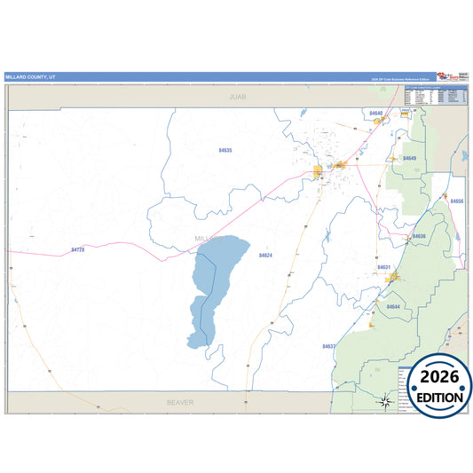 Millard County, UT Business Reference 5 Digit ZIP Code Wall Map