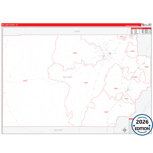Millard County, UT Red Line 5 Digit ZIP Code Wall Map
