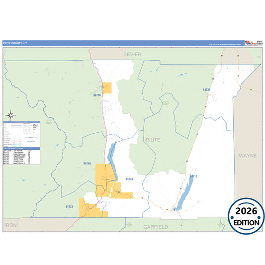 Piute County, UT Business Reference 5 Digit ZIP Code Wall Map