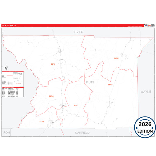 Piute County, UT Red Line 5 Digit ZIP Code Wall Map