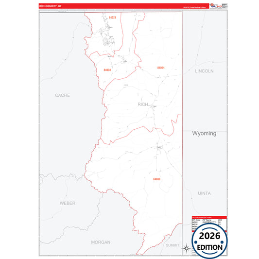 Rich County, UT Red Line 5 Digit ZIP Code Wall Map
