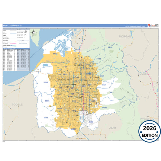 Salt Lake County, UT Business Reference 5 Digit ZIP Code Wall Map