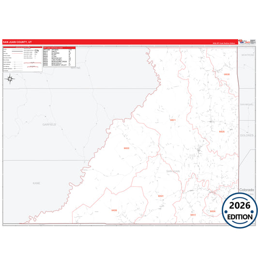 San Juan County, UT Red Line 5 Digit ZIP Code Wall Map